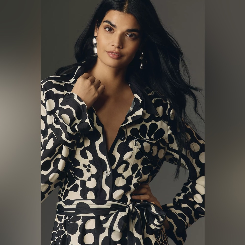 New Amthropologie Farm Rio Palermo Long-Sleeve Belted Midi Dress Size M - Picture 4 of 8